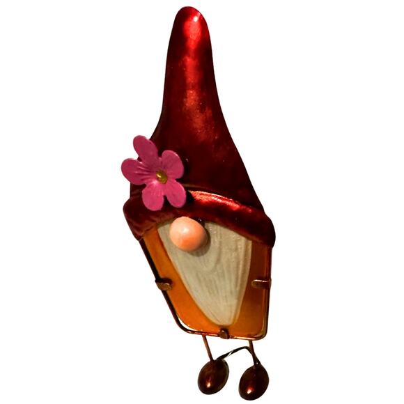 Whimsical Metal Gnome Figurine with Dangly Legs – Folk Art Style Shelf Decor - Picture 5 of 7